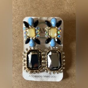 Blue and Black Statement Earrings